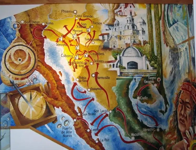Mural con todas las misiones construidas por el Padre Kino